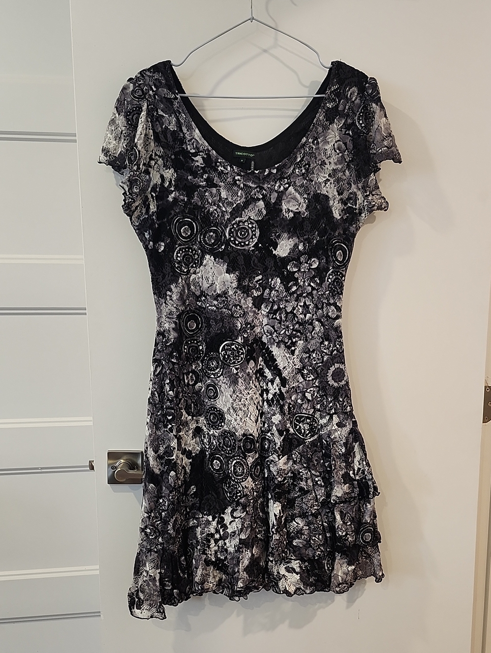 P2P 18" Tricotto Black and White Floral Fit-and-Flare Dress